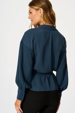 Clearance Corporate Chic Shirt in Navy Tops|Workwear