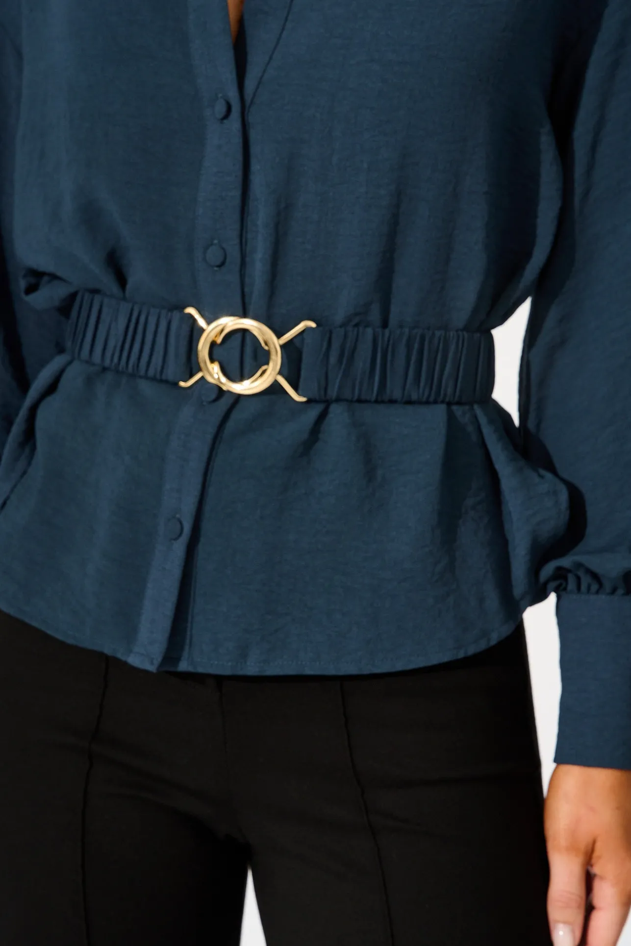 Clearance Corporate Chic Shirt in Navy Tops|Workwear