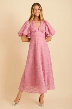 New Countess Maxi Dress in Pink Embroidered Organza Dresses|Party