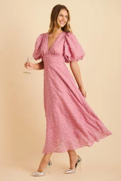 New Countess Maxi Dress in Pink Embroidered Organza Dresses|Party