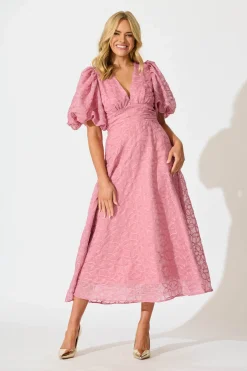 New Countess Maxi Dress in Pink Embroidered Organza Dresses|Party