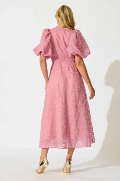 New Countess Maxi Dress in Pink Embroidered Organza Dresses|Party