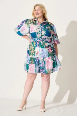 Hot Courtney Shirt Dress In Dark Green Patch Floral Dresses|Casual