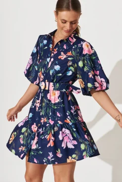 Sale Courtney Shirt Dress In Navy With Multi Floral Print Dresses|Casual