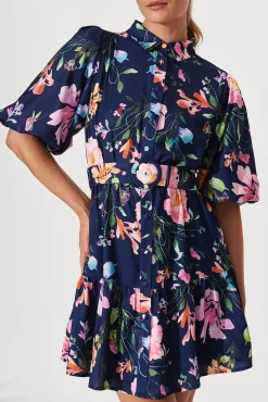 Sale Courtney Shirt Dress In Navy With Multi Floral Print Dresses|Casual