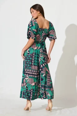 Clearance Coverdale Maxi Dress In Navy With Green And Blush Patchwork Dresses|Casual