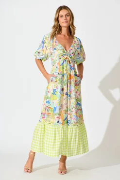 Hot Coverdale Maxi Dress in White With Bright Multi Border Print Dresses|Casual