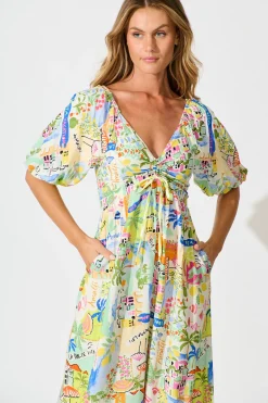 Hot Coverdale Maxi Dress in White With Bright Multi Border Print Dresses|Casual