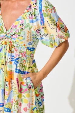 Hot Coverdale Maxi Dress in White With Bright Multi Border Print Dresses|Casual