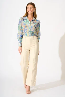 Best Dahlia Shirt in Blue Multi Print Tops|Casual