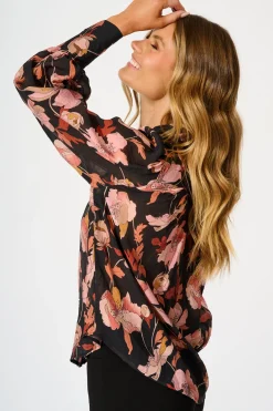 Best Davies Shirt in Black Floral with Black Lace Trim Tops|Party & Occasion