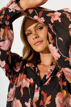 Best Davies Shirt in Black Floral with Black Lace Trim Tops|Party & Occasion