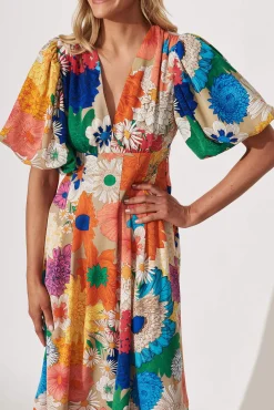 Best Daydreamer Midi Dress In Bright Multi Floral Dresses|Party