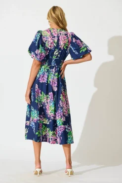 New Daydreamer Midi Dress in Navy Wisteria Print Dresses|Casual