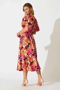Hot Daydreamer Midi Dress In Multi Floral Dresses|Party