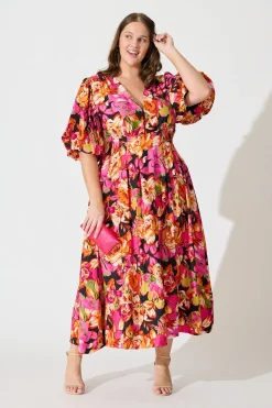 Hot Daydreamer Midi Dress In Multi Floral Dresses|Party