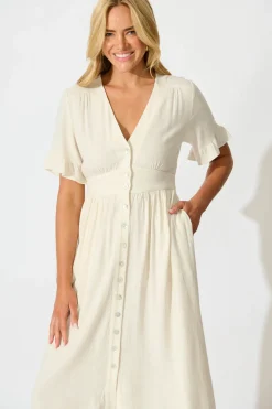 Hot Daysia Midi Dress in Oatmeal Linen Blend Dresses|Casual