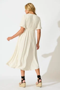 Hot Daysia Midi Dress in Oatmeal Linen Blend Dresses|Casual