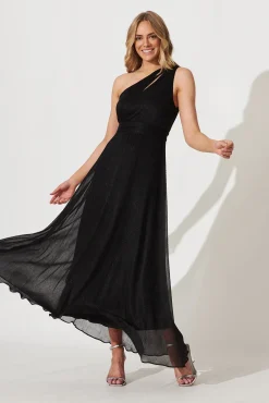 Sale Dazzling One Shoulder Maxi Dress In Black Lurex Bridesmaids|Wedding Guest