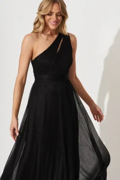 Sale Dazzling One Shoulder Maxi Dress In Black Lurex Bridesmaids|Wedding Guest