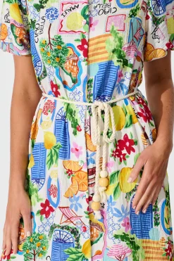 Discount Dearest Midi Shirt Dress In White With Multi Print Dresses|Casual