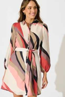 Discount Defined Shirt Dress in Multi Print Linen Blend Dresses|Party