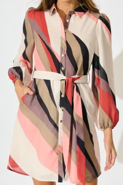 Discount Defined Shirt Dress in Multi Print Linen Blend Dresses|Party