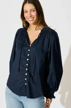Hot Devotion Top in Navy Cotton Tops|Casual