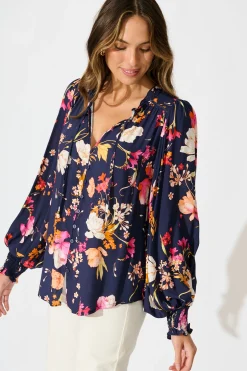Online Devotion Top in Navy with Multi Floral Tops