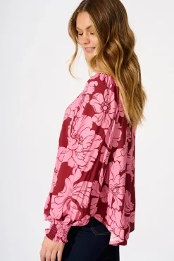 Hot Devotion Top in Wine with Pink Floral Tops