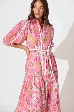 Best Dion Maxi Shirt Dress In Multi Pink Print Dresses|Casual