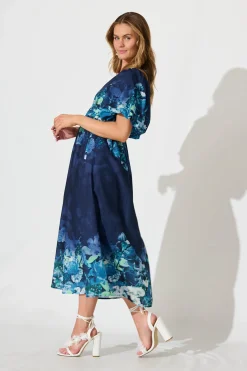 Fashion Divine Maxi Dress In Navy With Sage Multi Floral Print Dresses|Cocktail