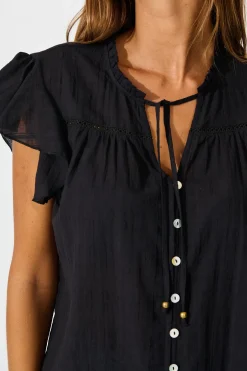 Online Donelle Shirt in Black Cotton Tops