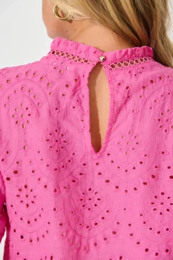 New Donia Top In Pink Embroidery Cotton Tops