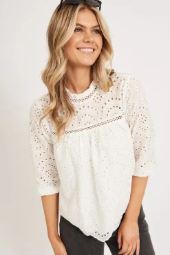 Hot Donia Top In White Embroidery Tops|Casual