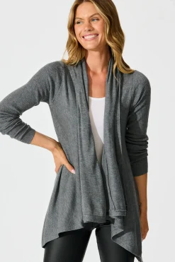 Hot Donna Waterfall Knit Cardigan in Charcoal Wool Blend Knitwear|Knitwear