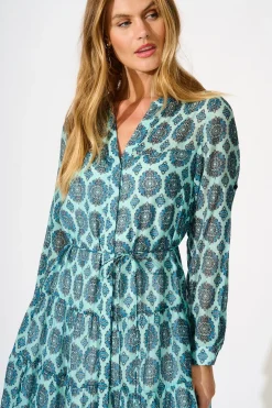 Outlet Dorian Dress in Blue Print Dresses|Casual