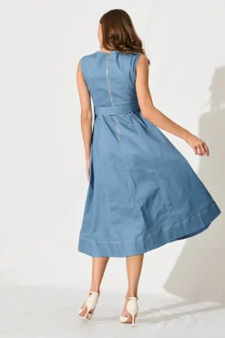 Hot Doris Midi Dress In Blue Cotton Dresses|Casual