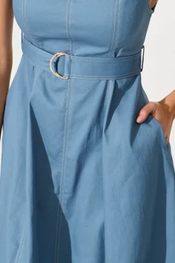 Hot Doris Midi Dress In Blue Cotton Dresses|Casual