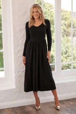 Online Dove Midi Knit Dress in Black Dresses|Knitwear