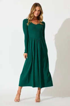 Fashion Dove Midi Knit Dress in Emerald Dresses|Knitwear