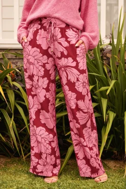 Best Dreamy Pant in Wine with Pink Floral Bottoms