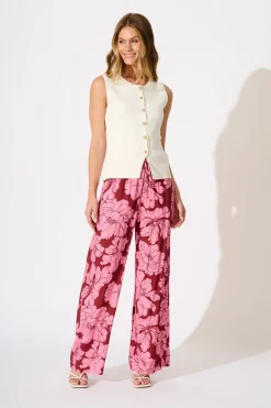 Best Dreamy Pant in Wine with Pink Floral Bottoms