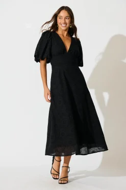 Online Duchess Maxi Dress In Black Broderie Cotton Dresses|Party