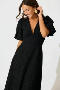 Online Duchess Maxi Dress In Black Broderie Cotton Dresses|Party