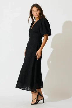 Online Duchess Maxi Dress In Black Broderie Cotton Dresses|Party