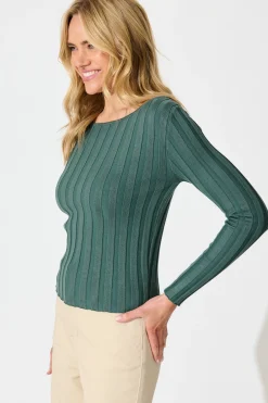 Clearance Echoes Knit Top in Green Knitwear|Knitwear