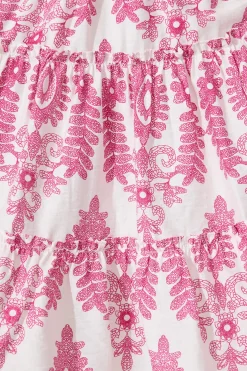 Outlet Elio Dress in White with Pink Floral Print Dresses|Casual