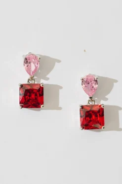 Fashion Elise Drop Earrings in Silver with Pink And Red Stones Jewellery