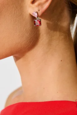 Fashion Elise Drop Earrings in Silver with Pink And Red Stones Jewellery